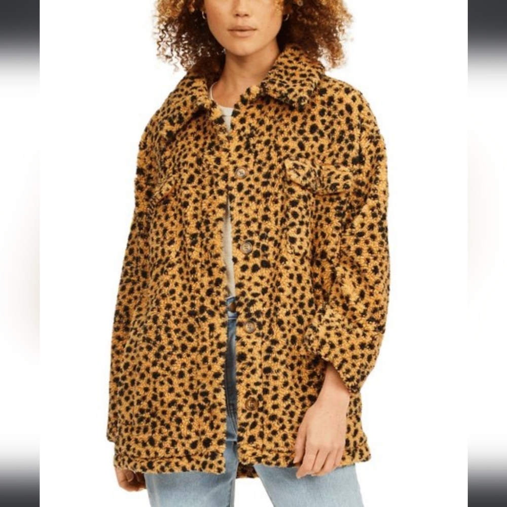 Billabong Fairbanks Button-up Fleece Jacket Cheetah Print Size: Small